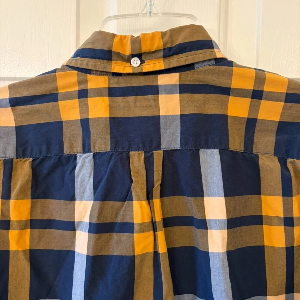 J Crew Long-sleeved Plaid Shirt in Navy and Gold, large